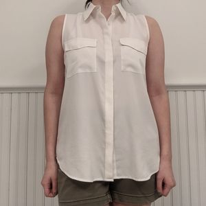 White Ann Taylor Sleeveless Camp Shirt